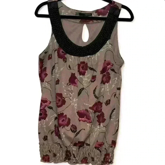 Maurices. -Tan/maroon floral pattern w black beaded neckline-Women’s Sm… - Picture 1 of 5